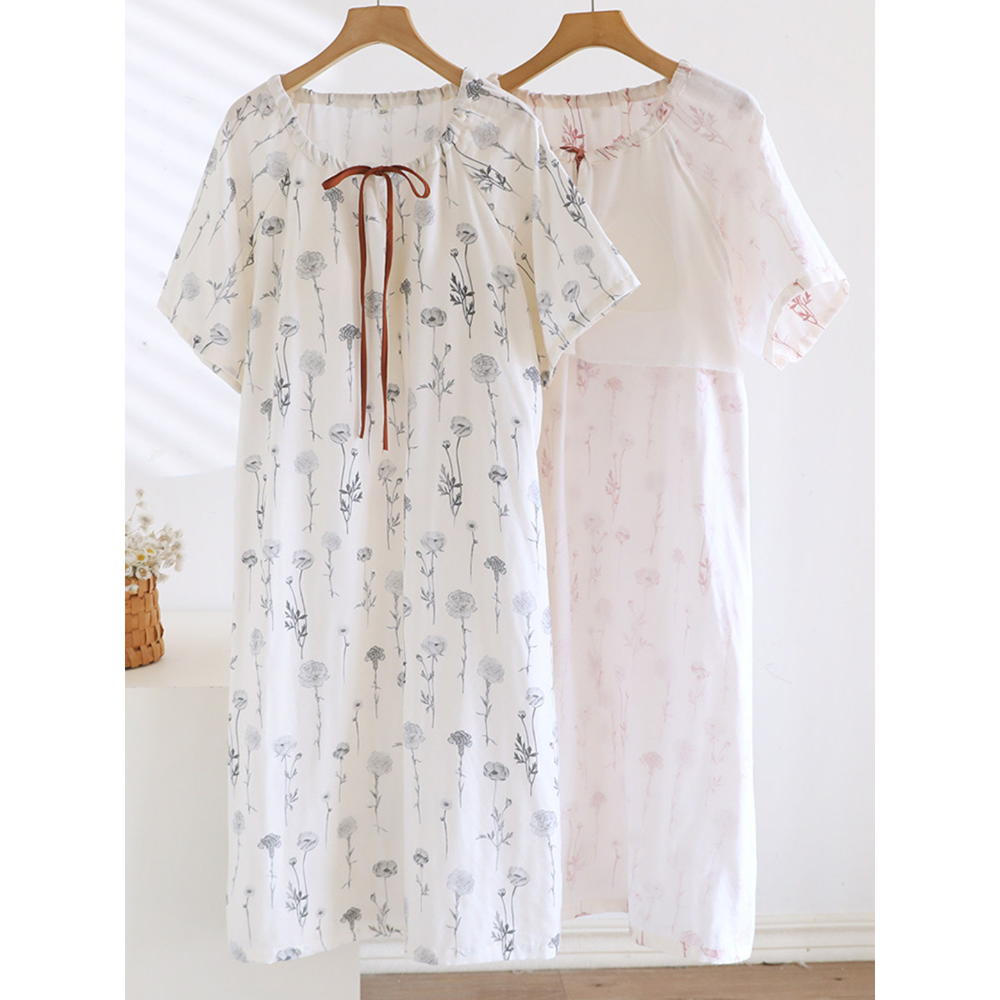 Midi Skirt Floral - 1-Piece Women‘s Nightgown, Casual Pullover Sleep