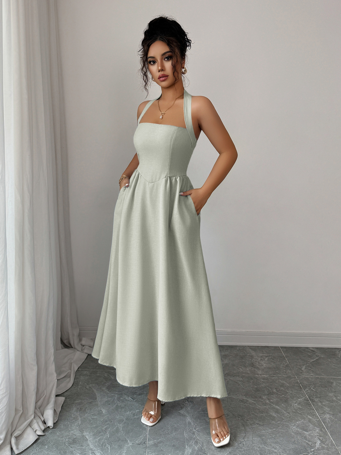 Maxi Dress Halter - Women's Dress 5 Colors Halter Neck