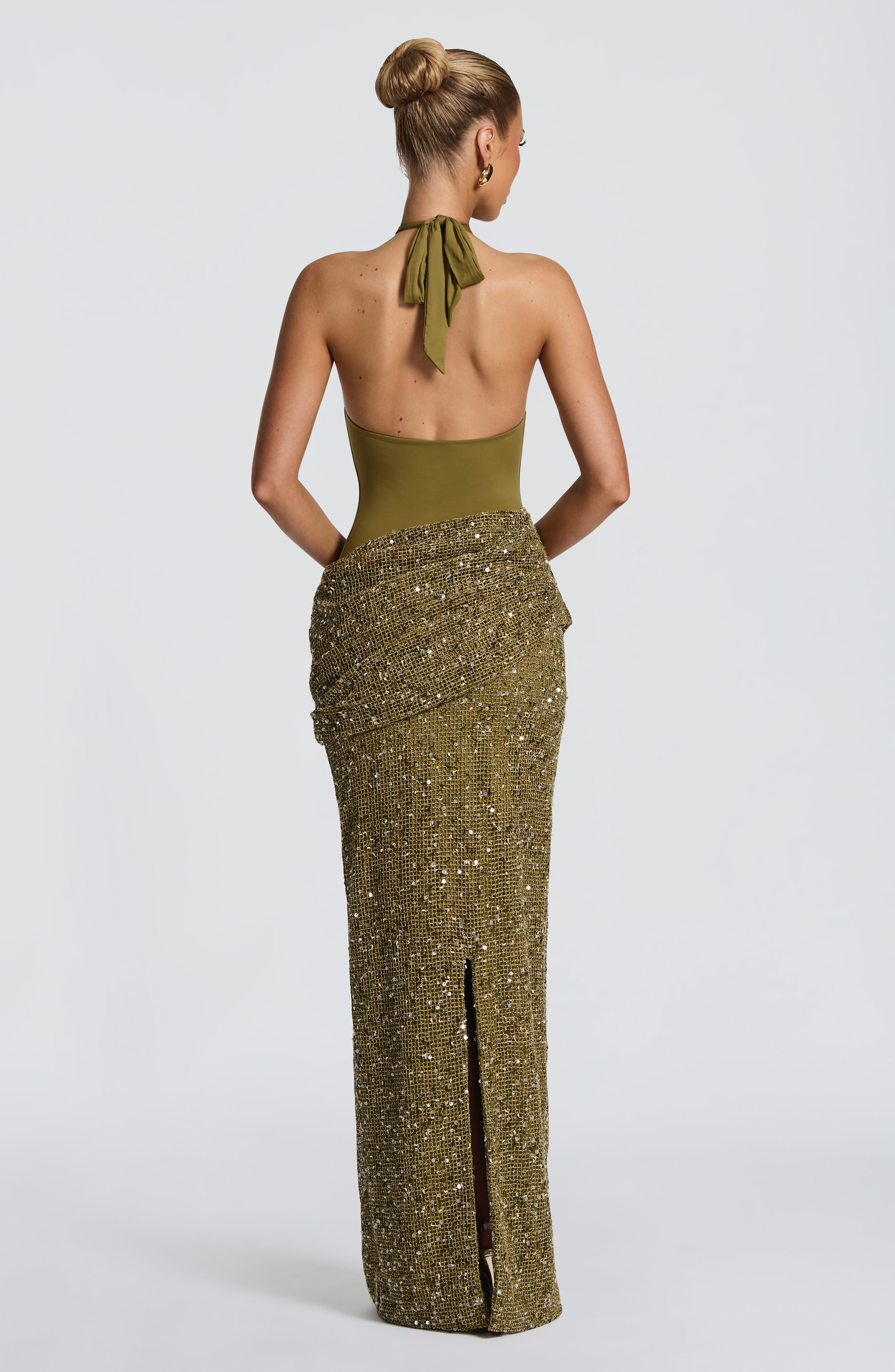 Maxi Dress Halter - Halter Neck Sequin Mermaid Maxi Dress