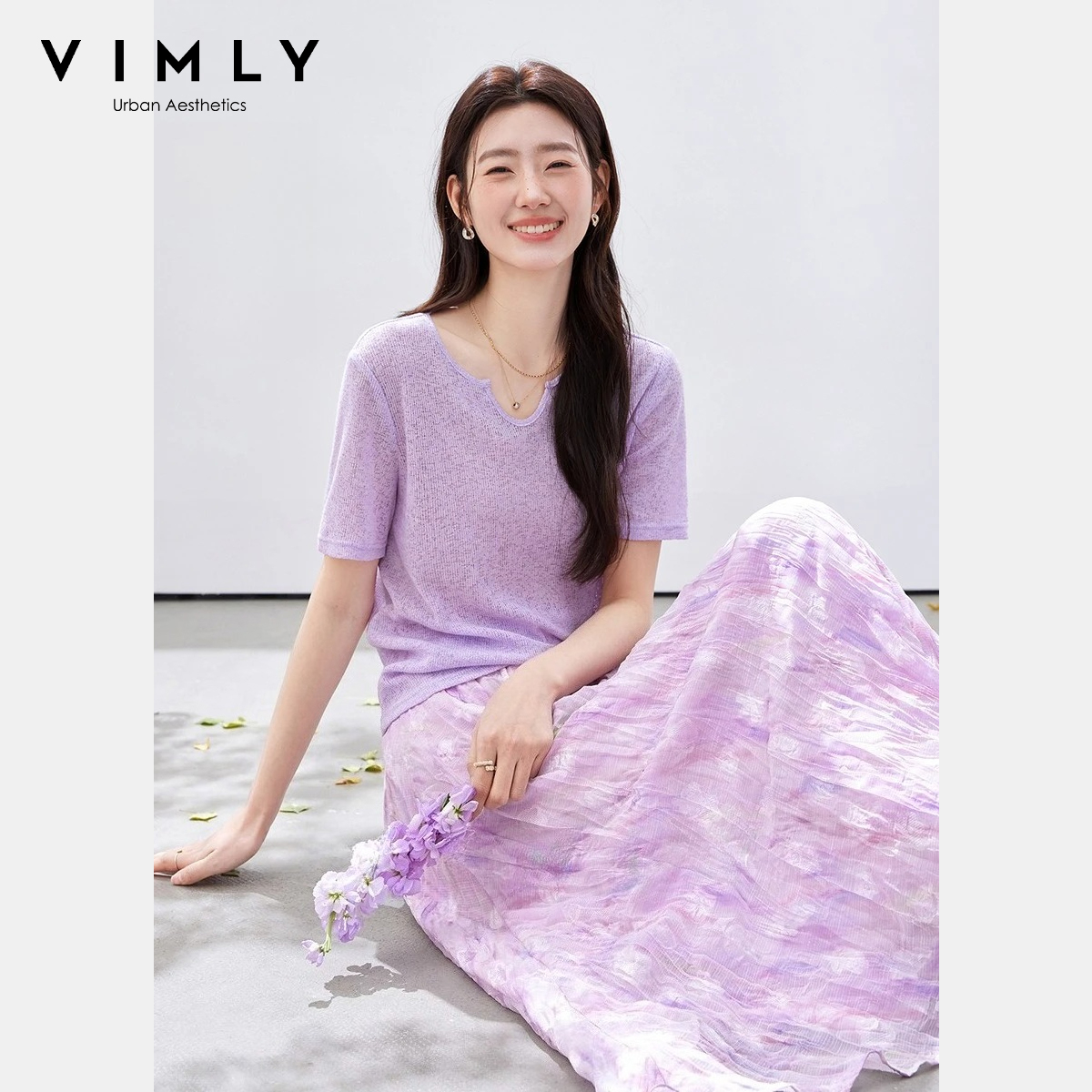 Midi Skirt Floral - VIMLY Women's Purple Floral Print Skirt
