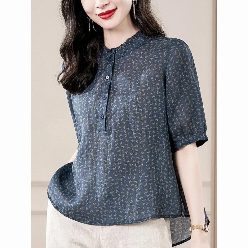 Romper Floral Print - Five Sleeve All Match Retro Shirt