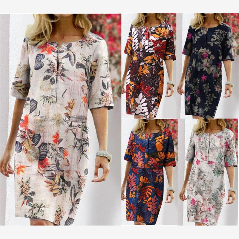 Linen Dress Wrap - Summer Cotton Linen Printed Women's Dress