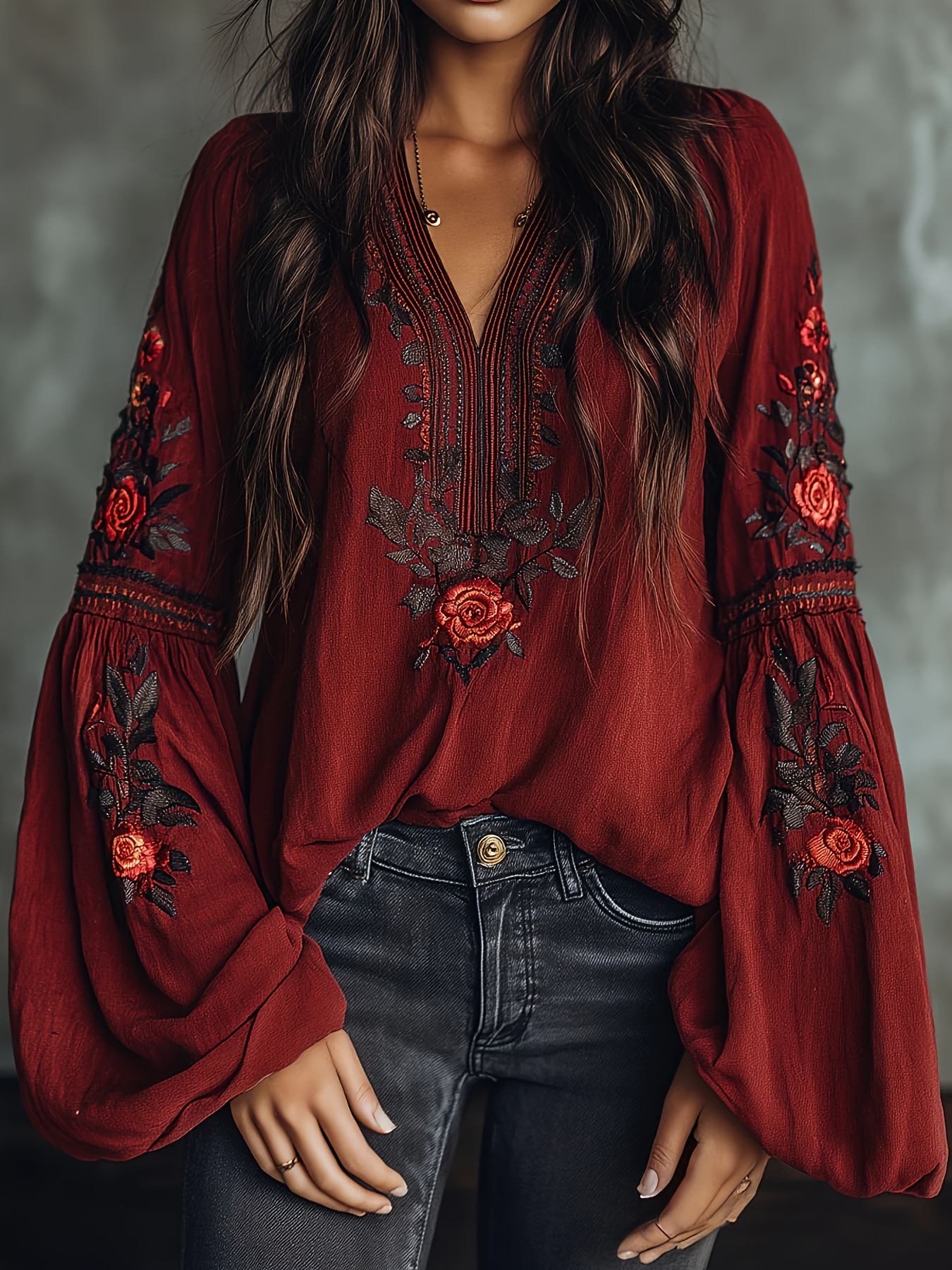 Blouse Off Shoulder - Women‘s Spring Blouse Retro Embroidered Flower