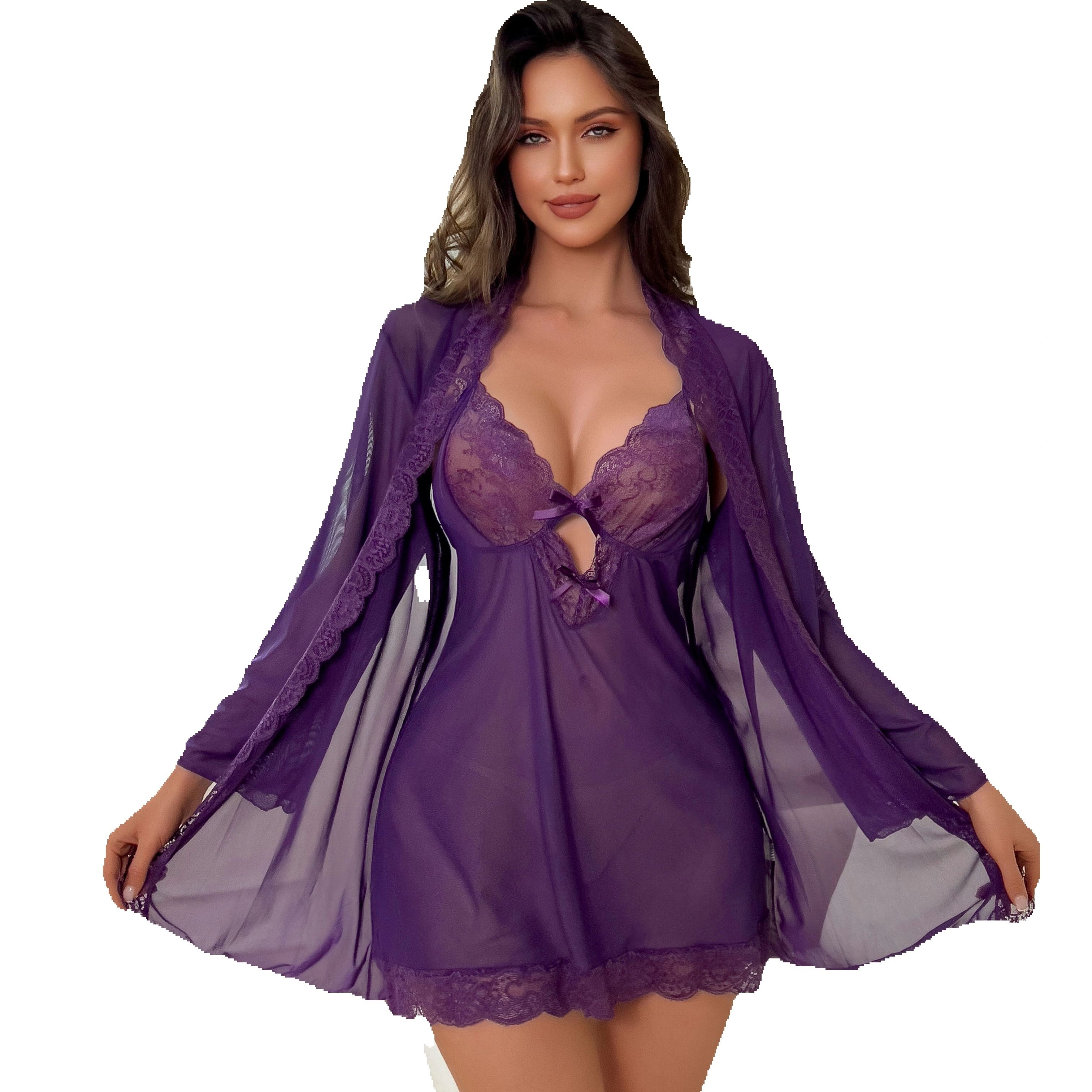 Kimono Sheer Floral - Women Sexy Lingerie Set Sheer Mesh