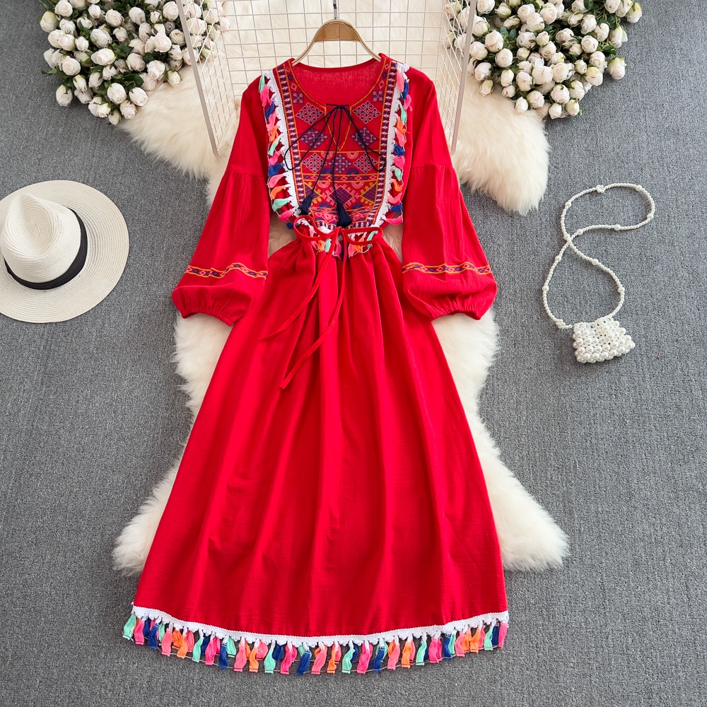 Linen Dress Wrap - Elegant Bohemian Retro Ethnic Embroidered Cotton
