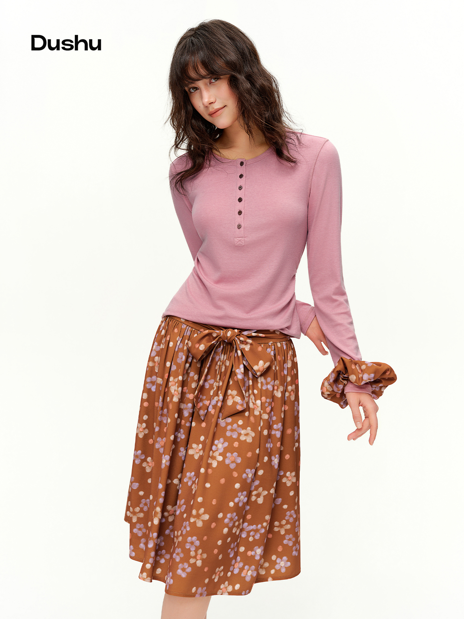 Midi Skirt Floral - DUSHU Retro Set Women Floral Paint