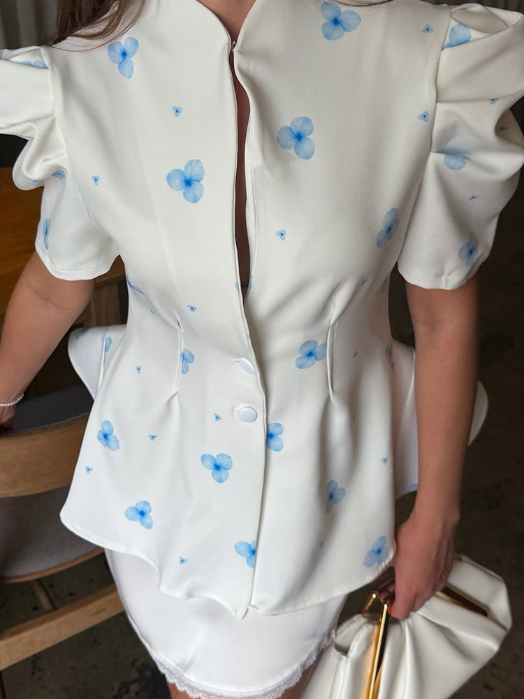 Romper Floral Print - Elegant Satin Floral Print Women's Blouse