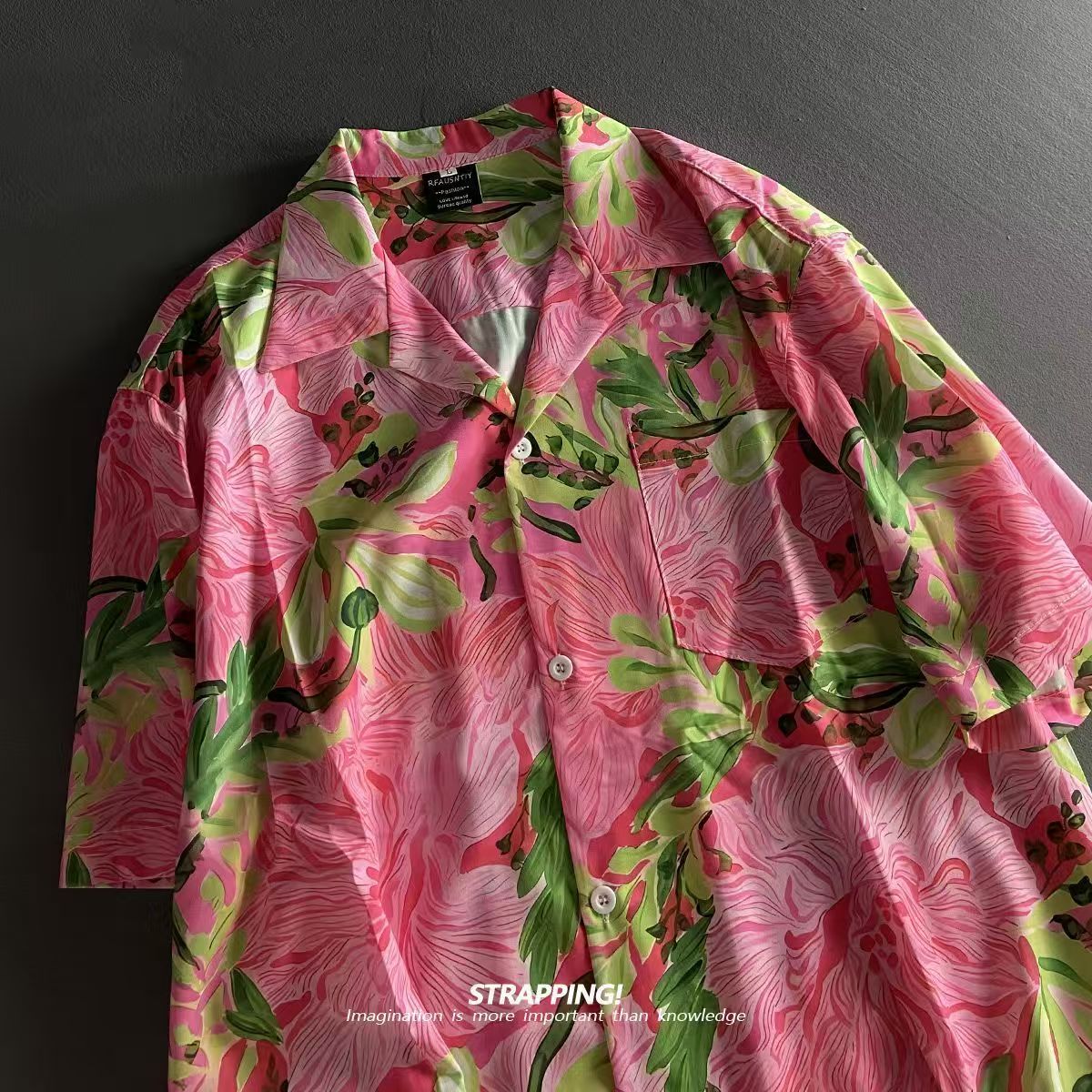 Romper Floral Print - Pink Graffiti Floral Cuban Collar Hawaiian