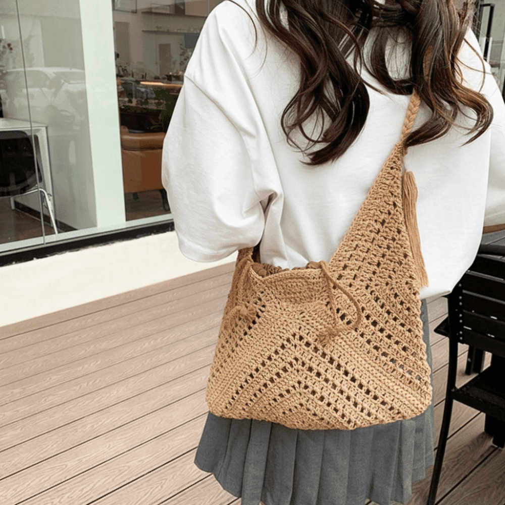 Tote Bag Beach - Simple Bohemian Knitted Shoulder Bag Cotton