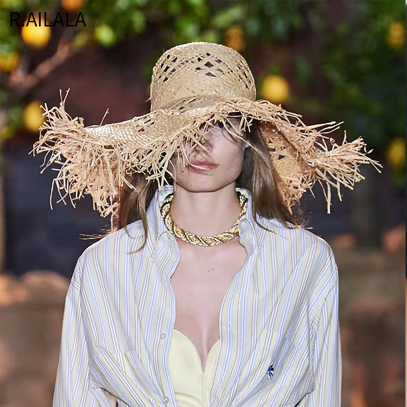 Hat Floppy Wide - New Women Summer Natural Raffia Hat