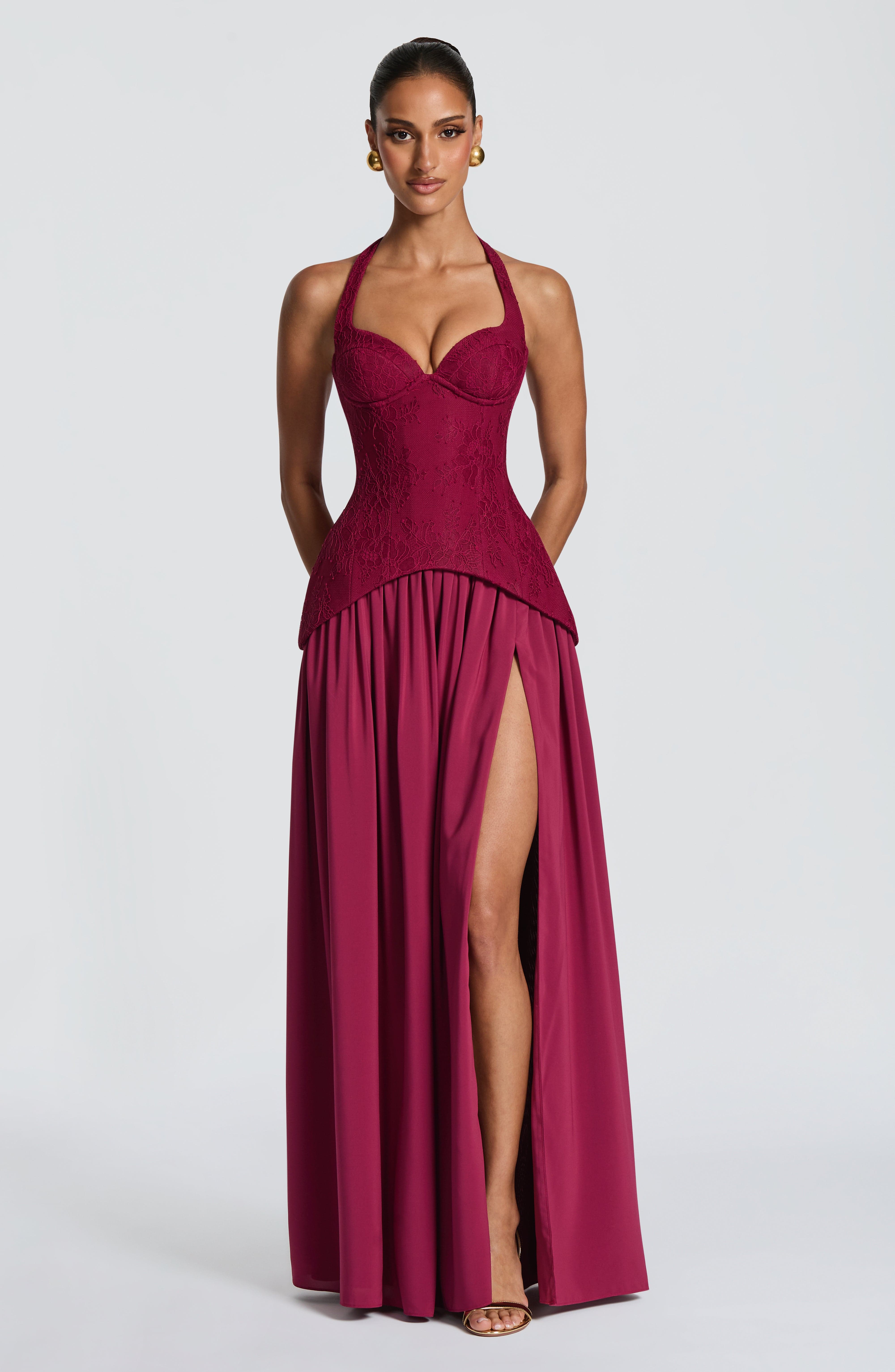Maxi Dress Halter - Backless Lace Corset Maxi Dress High