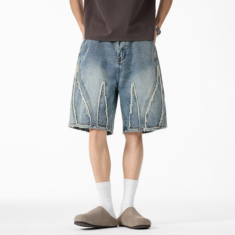 Shorts Denim Frayed - Men's Baggy Denim Jorts, Raw Edge