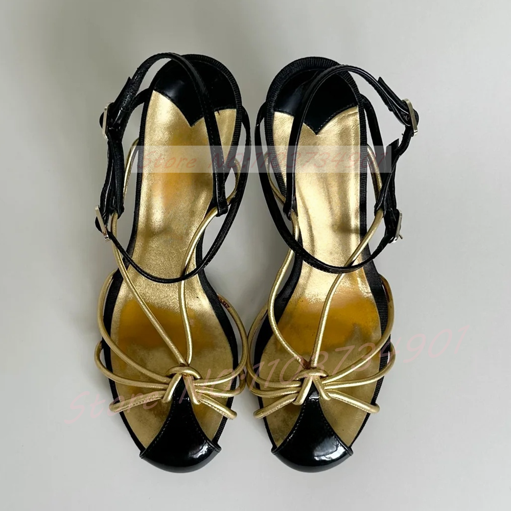 Sandal Strappy Heeled - Gold Caged Strappy Knot Sandals Women