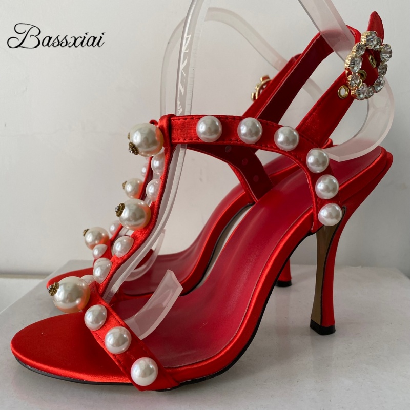 Pearl Bead Decor T-Strap Stile - Sandal Strappy Heeled review and price