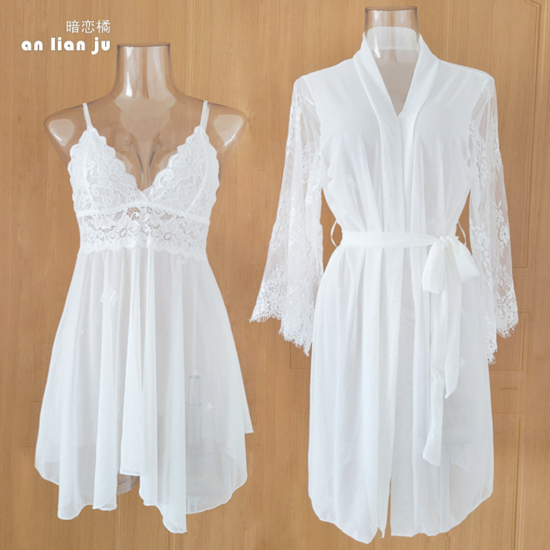 Women White Nightwear Set Flor - Kimono Sheer Floral review and price