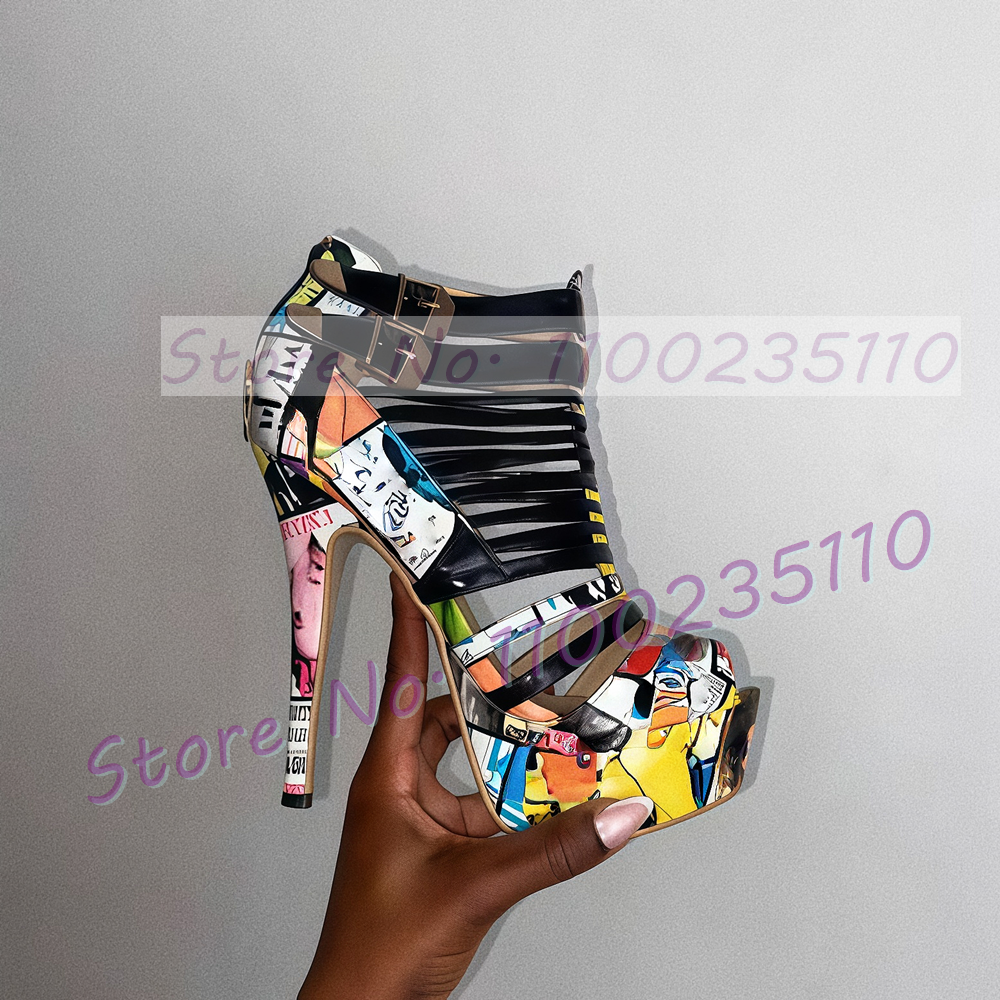 Colorful Graffiti Black Strapp - Sandal Strappy Heeled review and price
