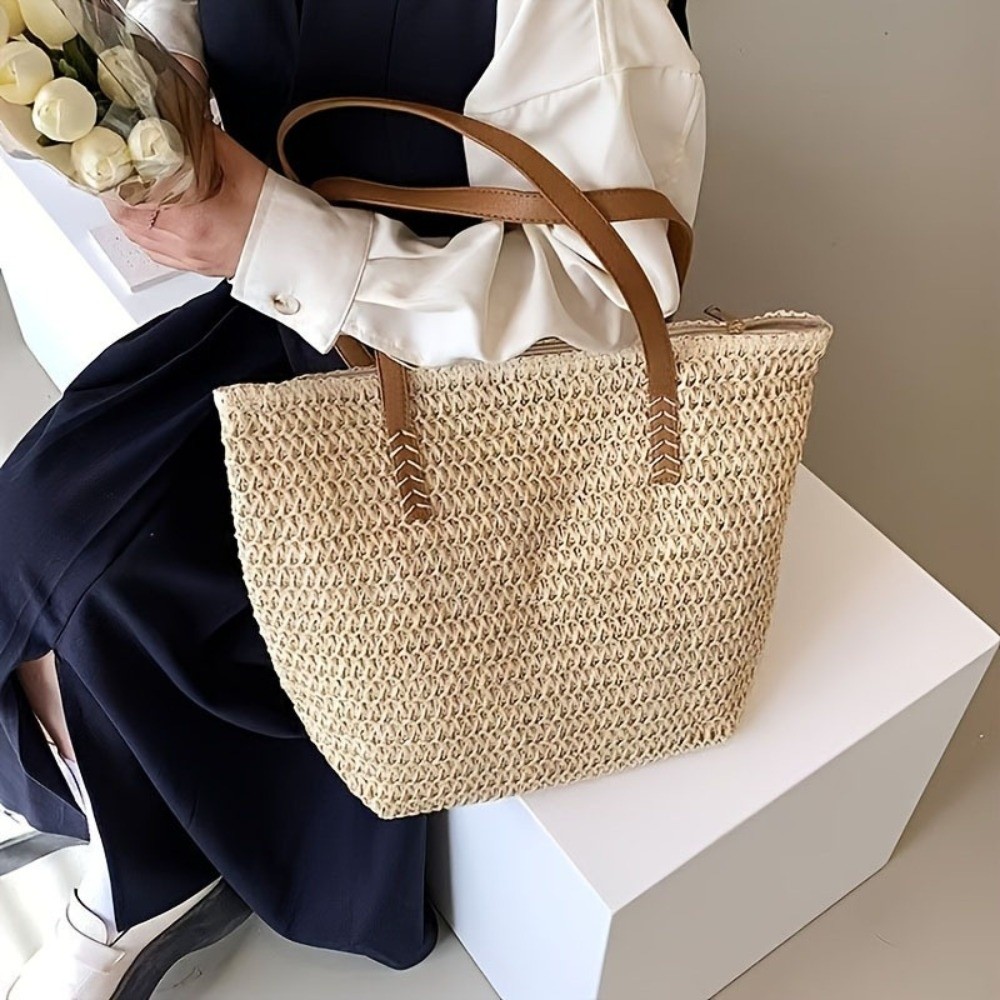 Fashion Solid Color Weave Stra - Tote Bag Beach review and price