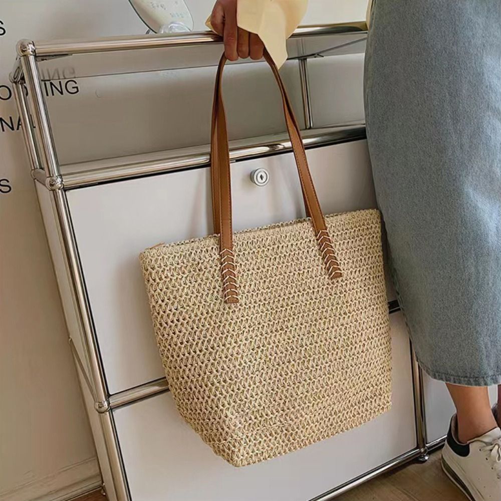 Fashion Solid Color Weave Stra - Tote Bag Beach review and price
