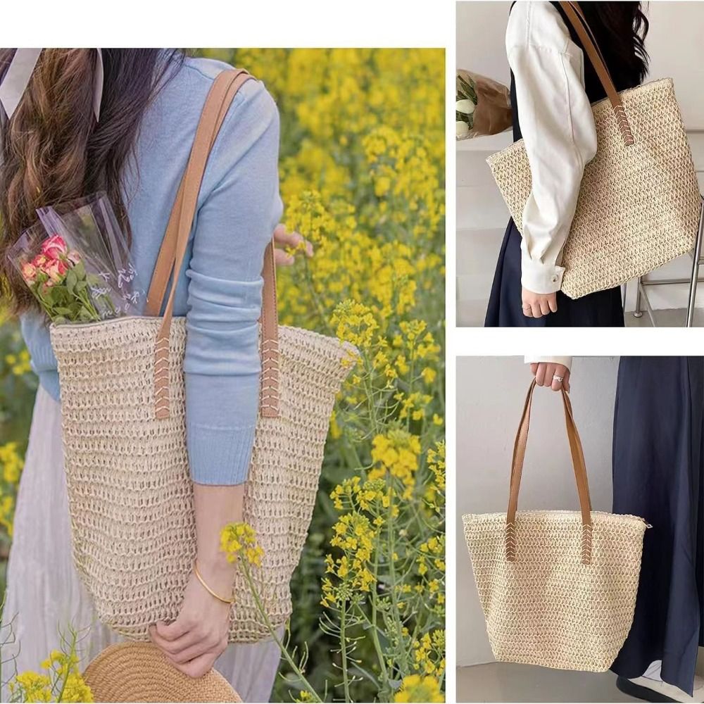 Fashion Solid Color Weave Stra - Tote Bag Beach review and price