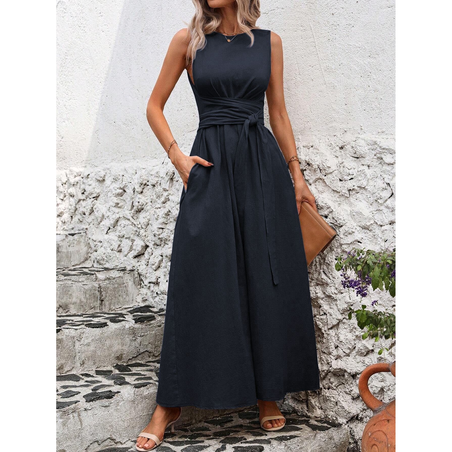 Elegant Ice Silk Casual Sleeve - Linen Dress Wrap review and price