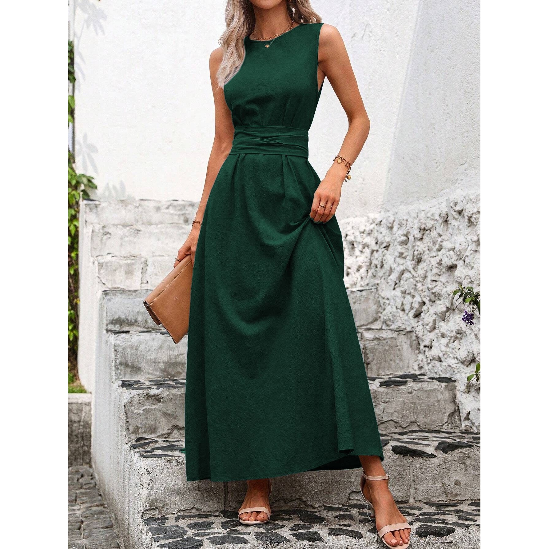 Elegant Ice Silk Casual Sleeve - Linen Dress Wrap review and price