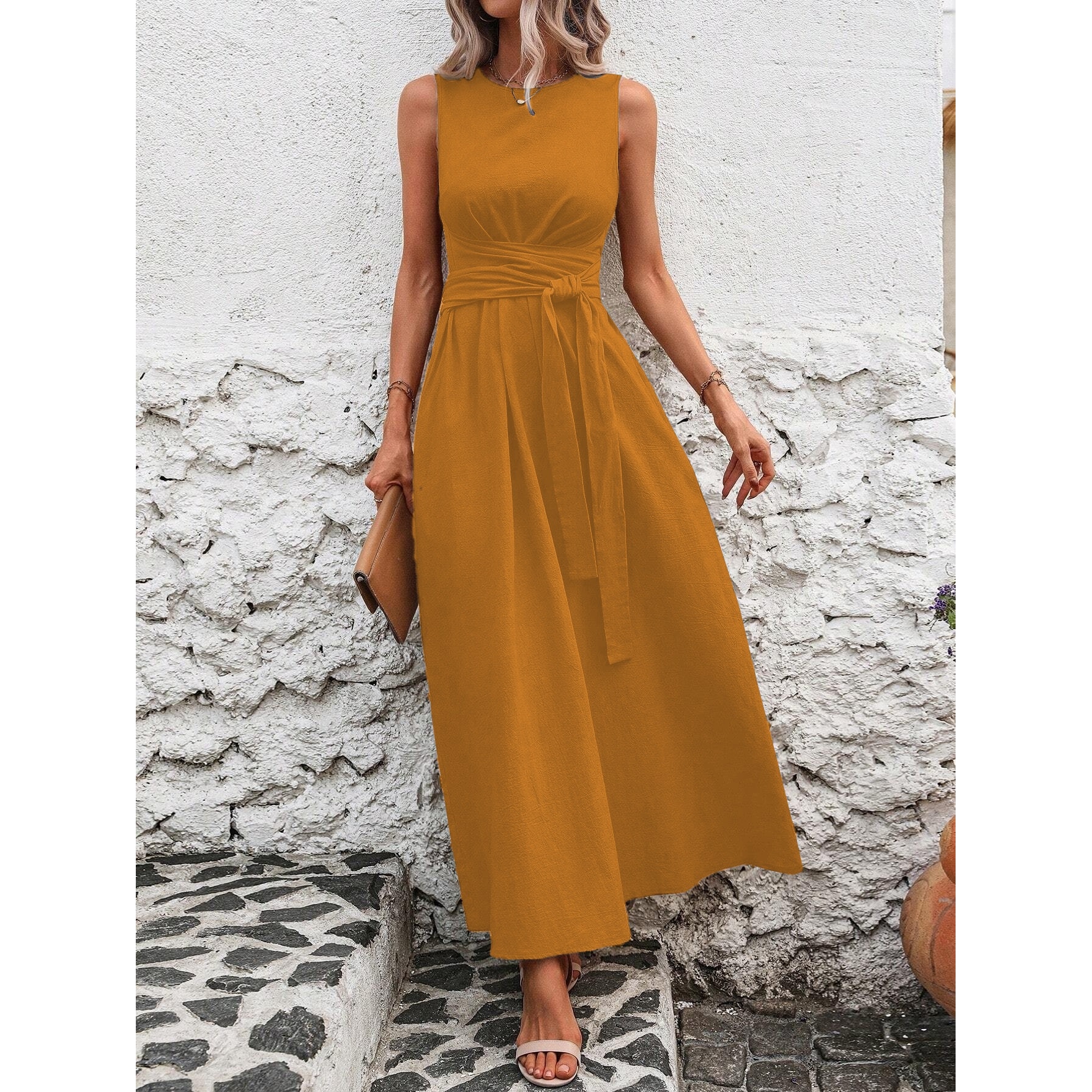 Elegant Ice Silk Casual Sleeve - Linen Dress Wrap review and price