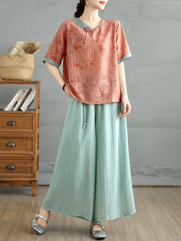 Chinese Floral Print Linen Sil - Linen Pant Wide review and price