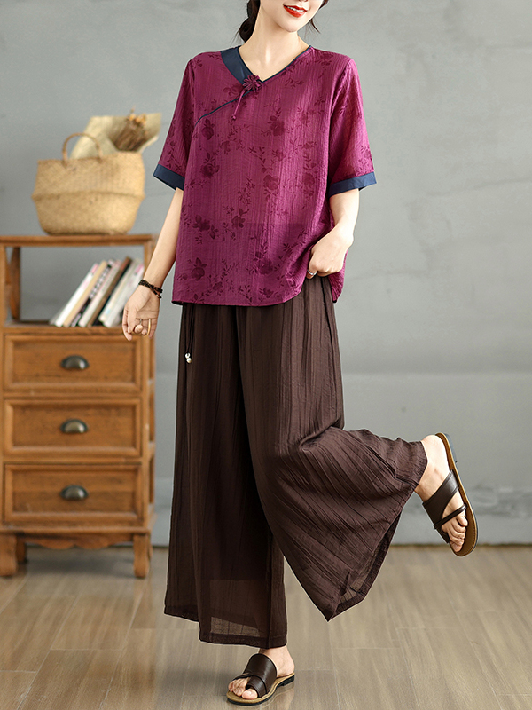 Chinese Floral Print Linen Sil - Linen Pant Wide review and price