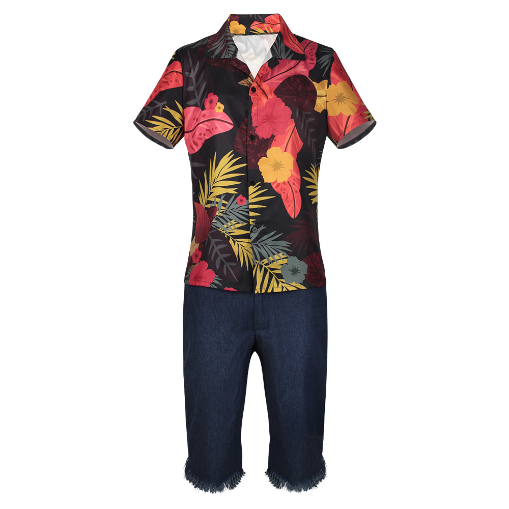 Men's Tropical Floral Shirt &  - Shorts Denim Frayed review and price