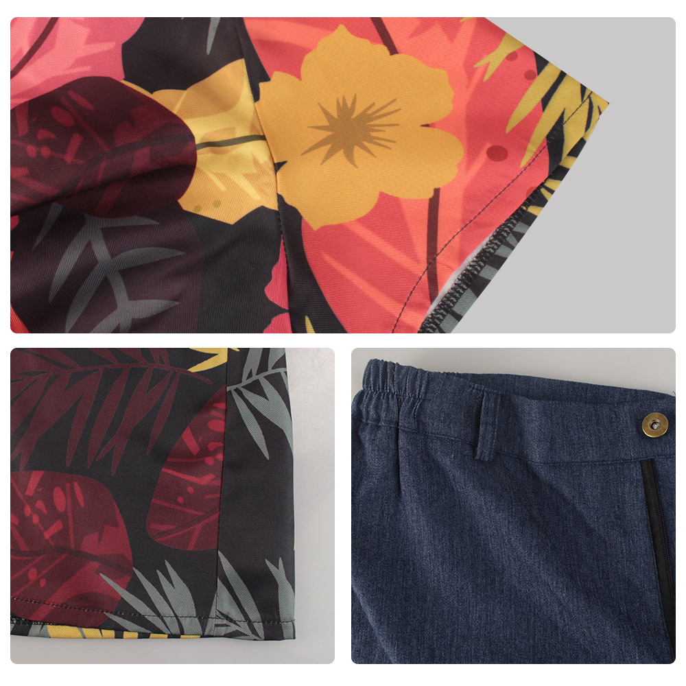 Men's Tropical Floral Shirt &  - Shorts Denim Frayed review and price