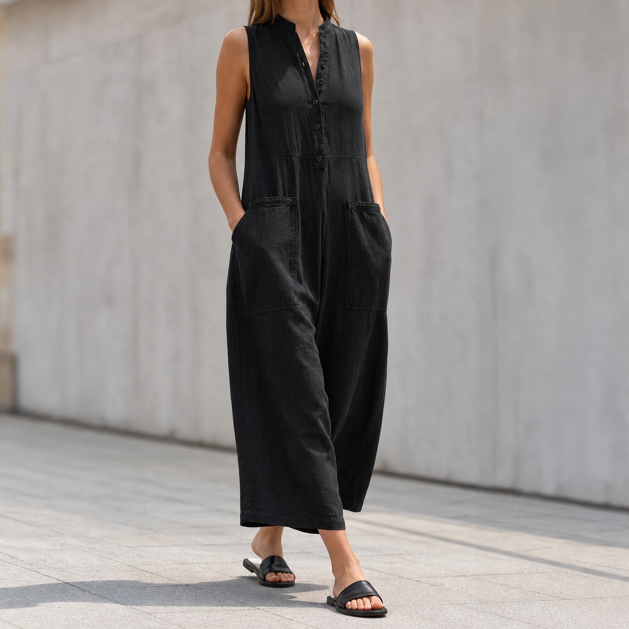 Women's And Woman Sleeveless M - Jumpsuit Linen Relaxed review and price