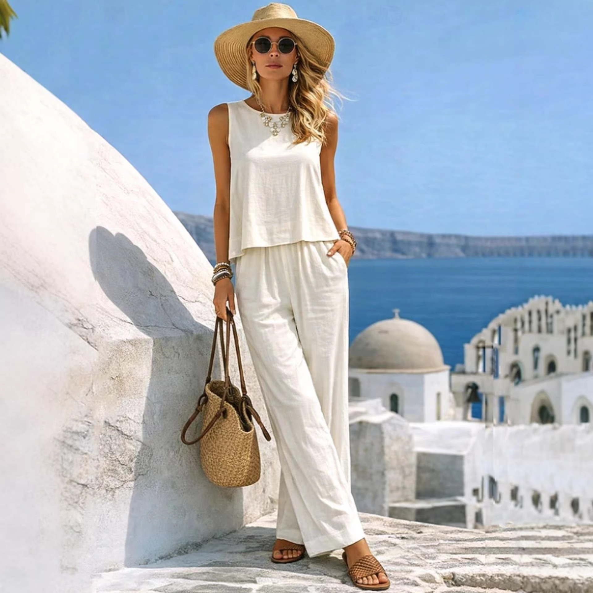  Women's Vacation 2 Piece Outf - Linen Pant Wide review and price