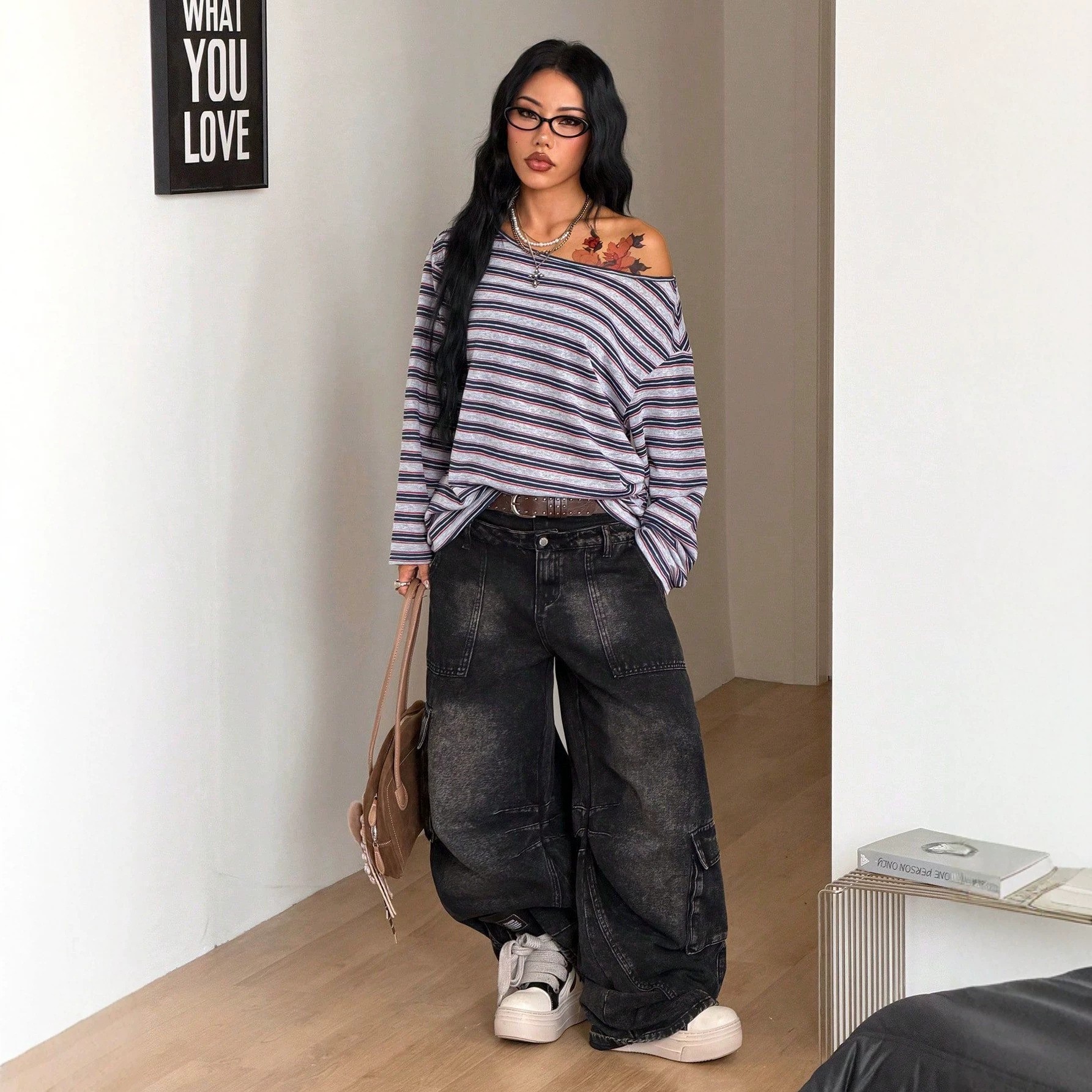 Women's Oversized Striped Blue - Blouse Off Shoulder review and price