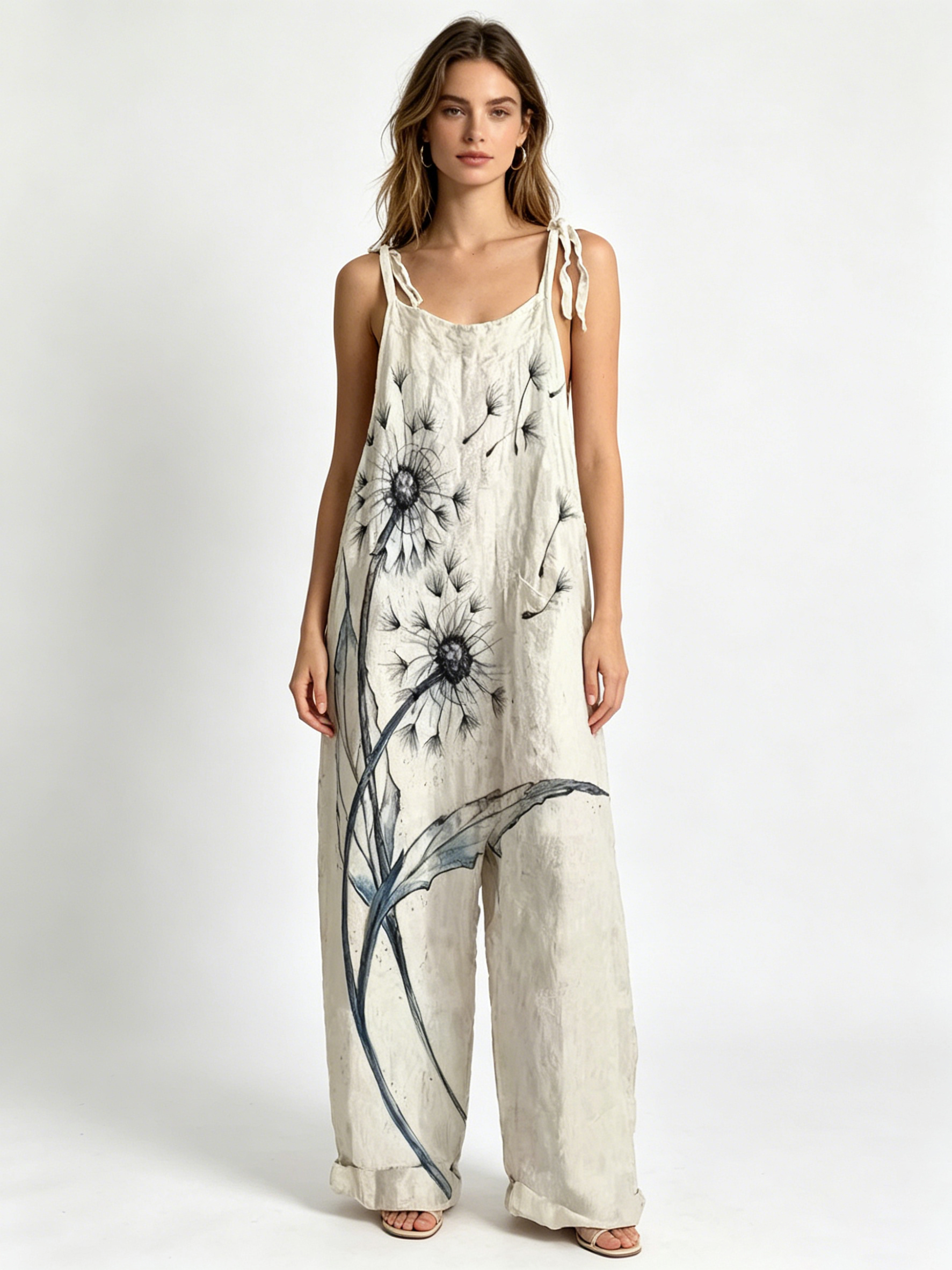 Oversized Baggy Watercolor Flo - Jumpsuit Linen Relaxed review and price