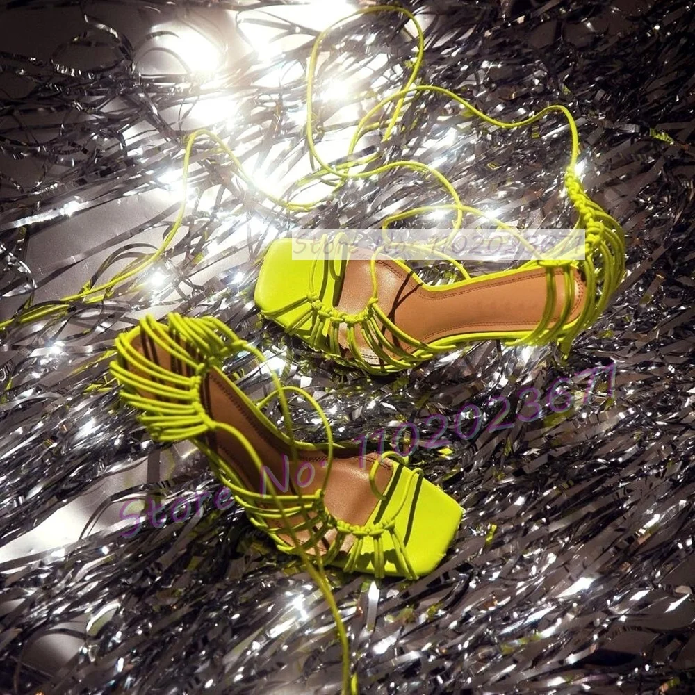 Chic Corded Lace-up Caged Sand - Sandal Strappy Heeled review and price