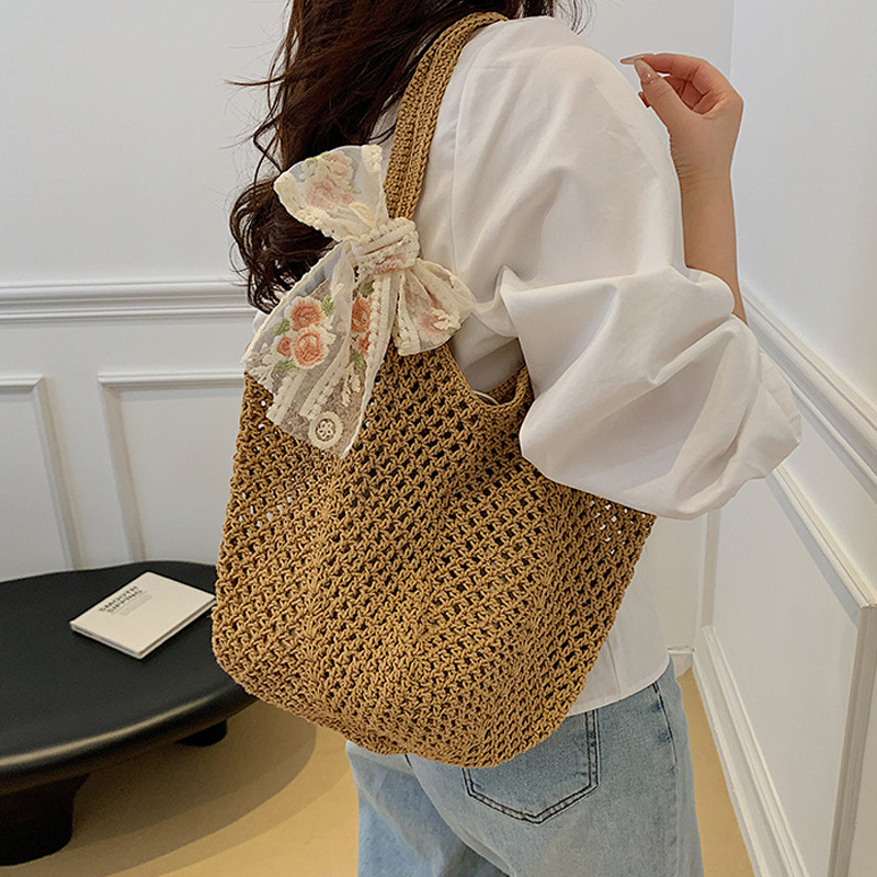 Summer Lace Bow Tote Bags Wome - Crochet Bag Raffia review and price