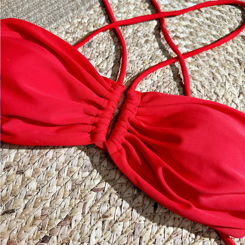 Sexy Red 3D Flower Swimwear Ha - Swimsuit Bikini Ruched review and price