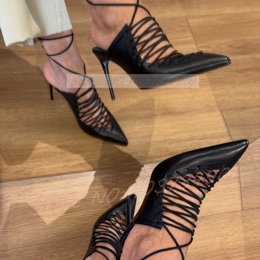 Black Lace-up Wrap Around Sand - Sandal Strappy Heeled review and price
