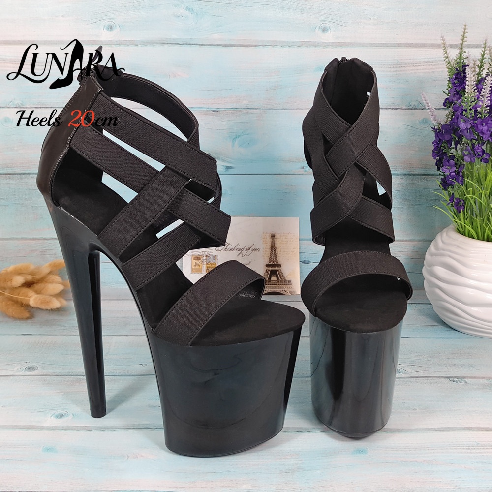 Womens 20cm/8Inch Black Strapp - Sandal Strappy Heeled review and price