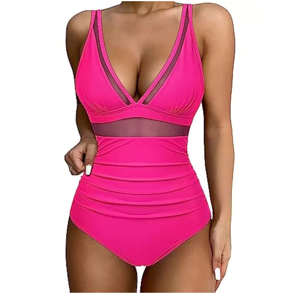 Women Deep V Mesh Cutout One P - Swimsuit Bikini Ruched review and price