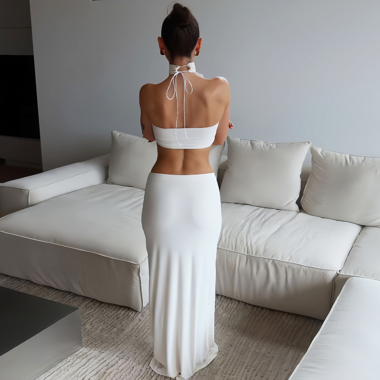 Women White Sexy Slim Waist-ba - Maxi Dress Halter review and price