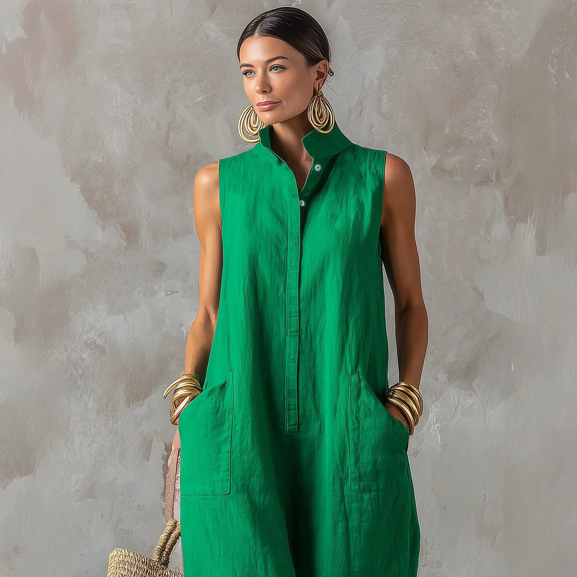 Linen Blend Jumpsuit Sleeveles - Jumpsuit Linen Relaxed review and price