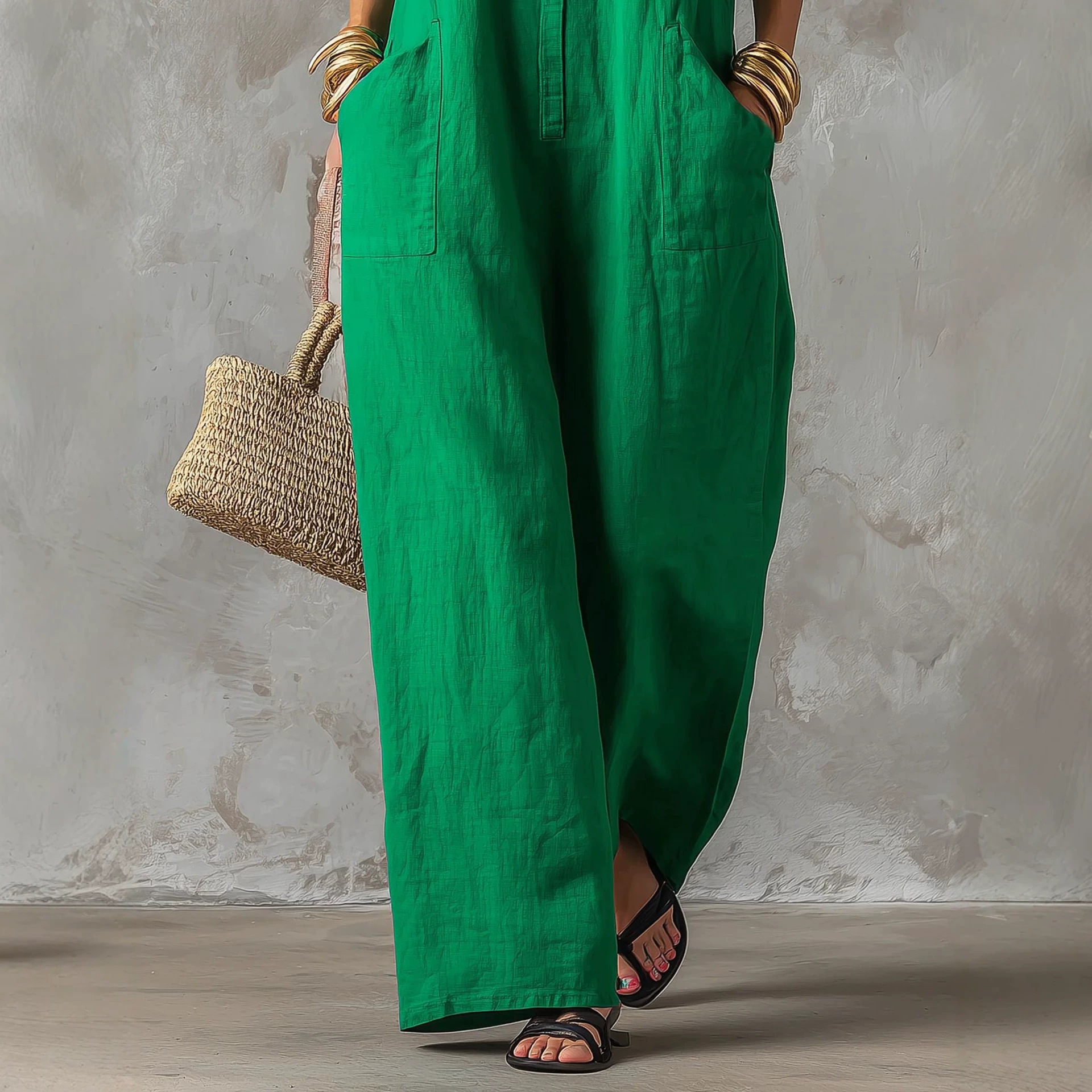 Linen Blend Jumpsuit Sleeveles - Jumpsuit Linen Relaxed review and price