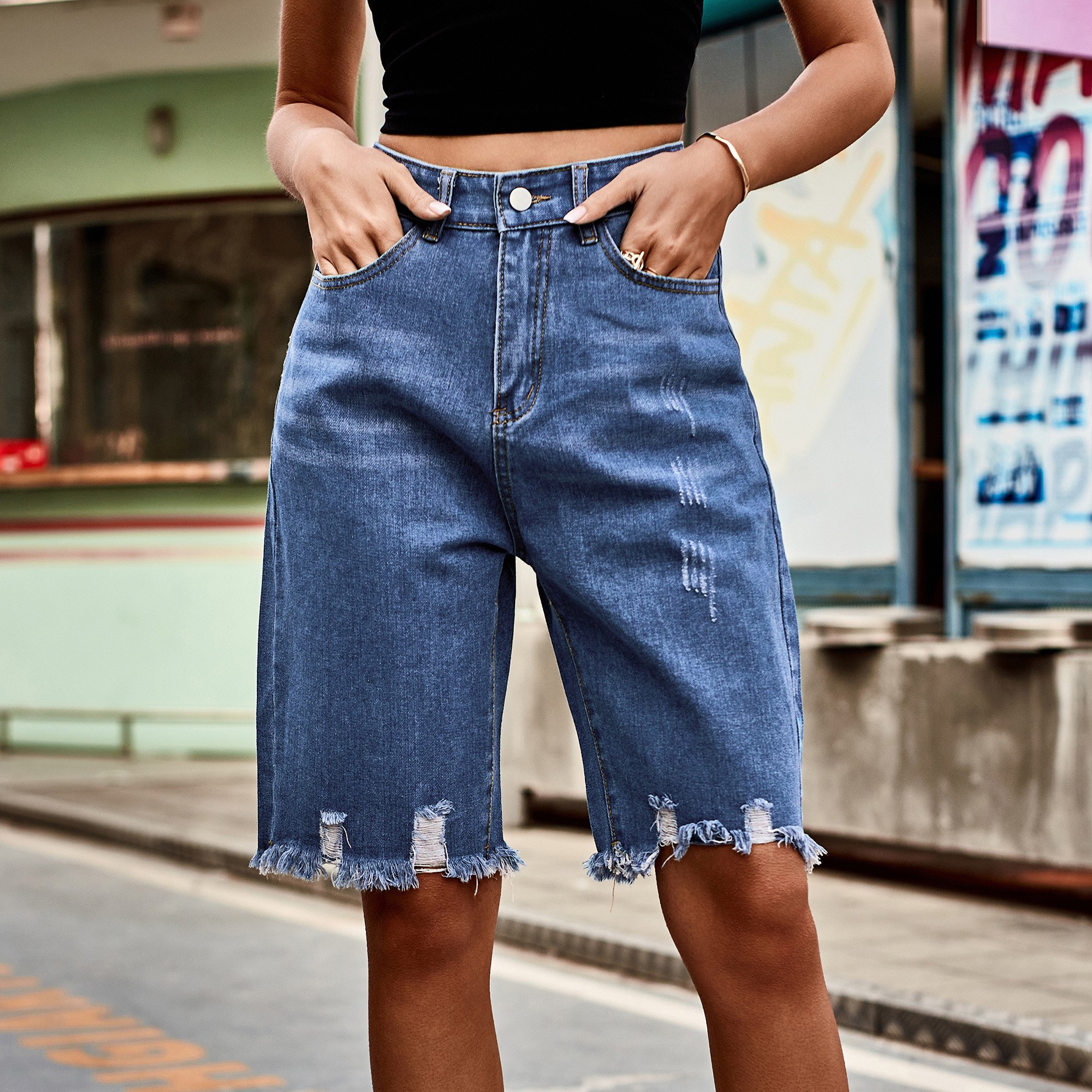 Summer Women's Clothing Distre - Shorts Denim Frayed review and price
