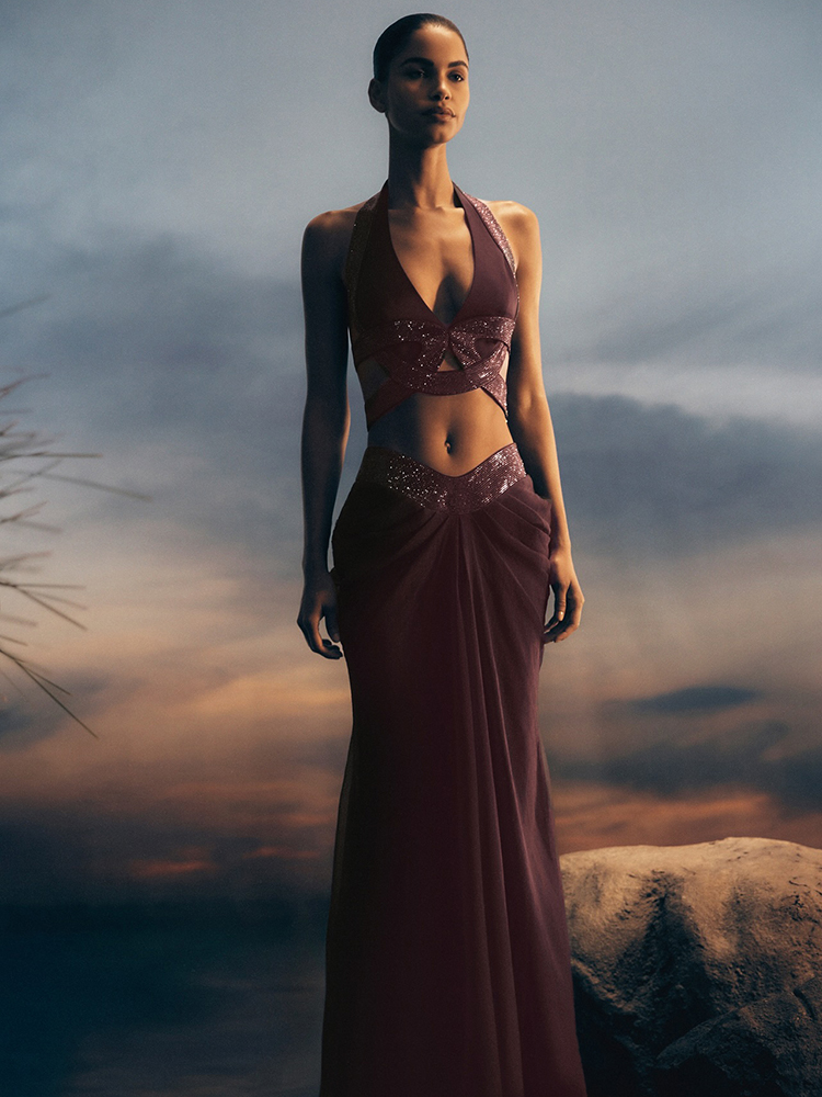 Dark Brown Rhinestone Two Piec - Maxi Dress Halter review and price