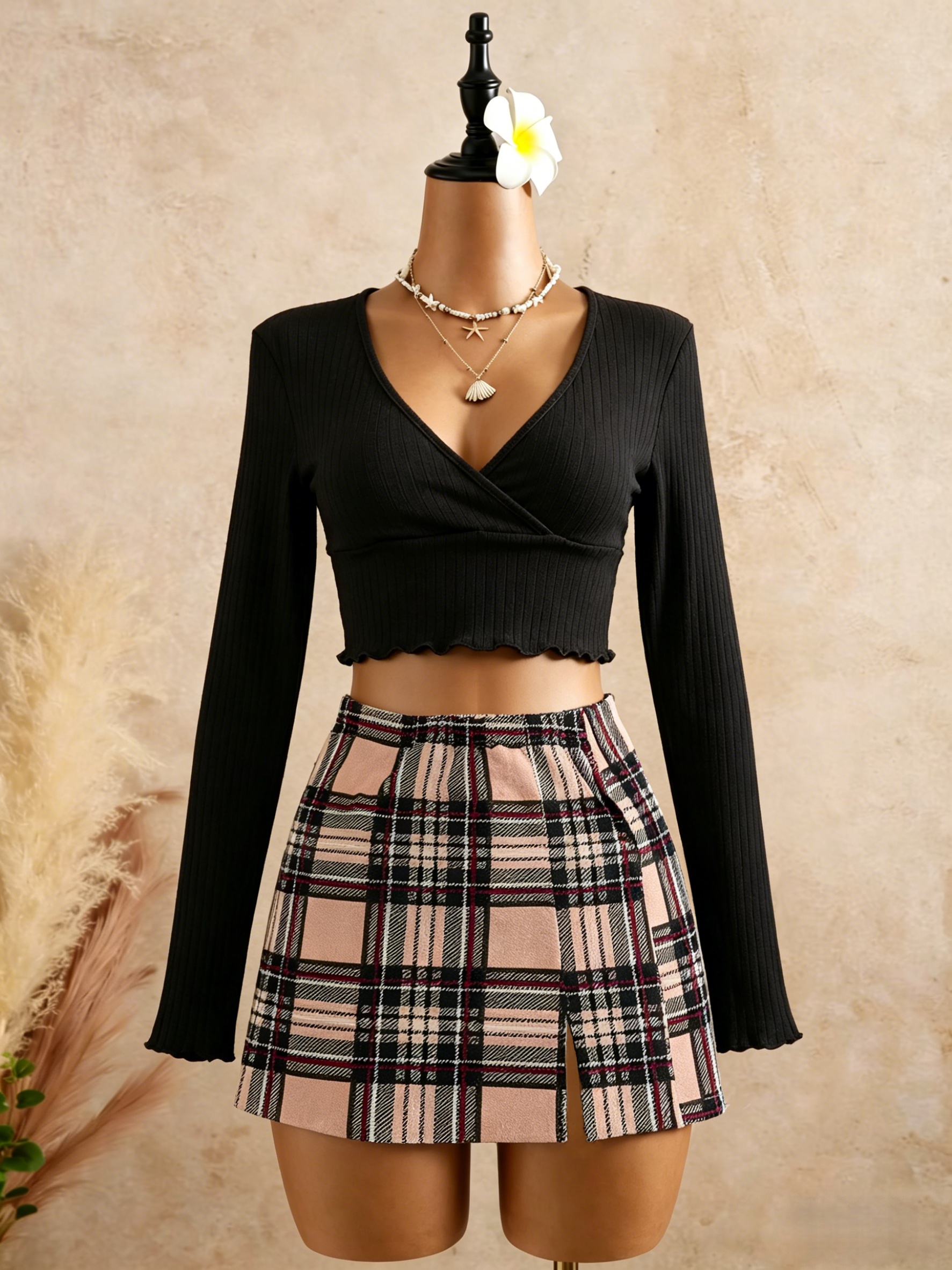 Women Black Wrap V Neck Ruffle - Crop Top Crochet review and price