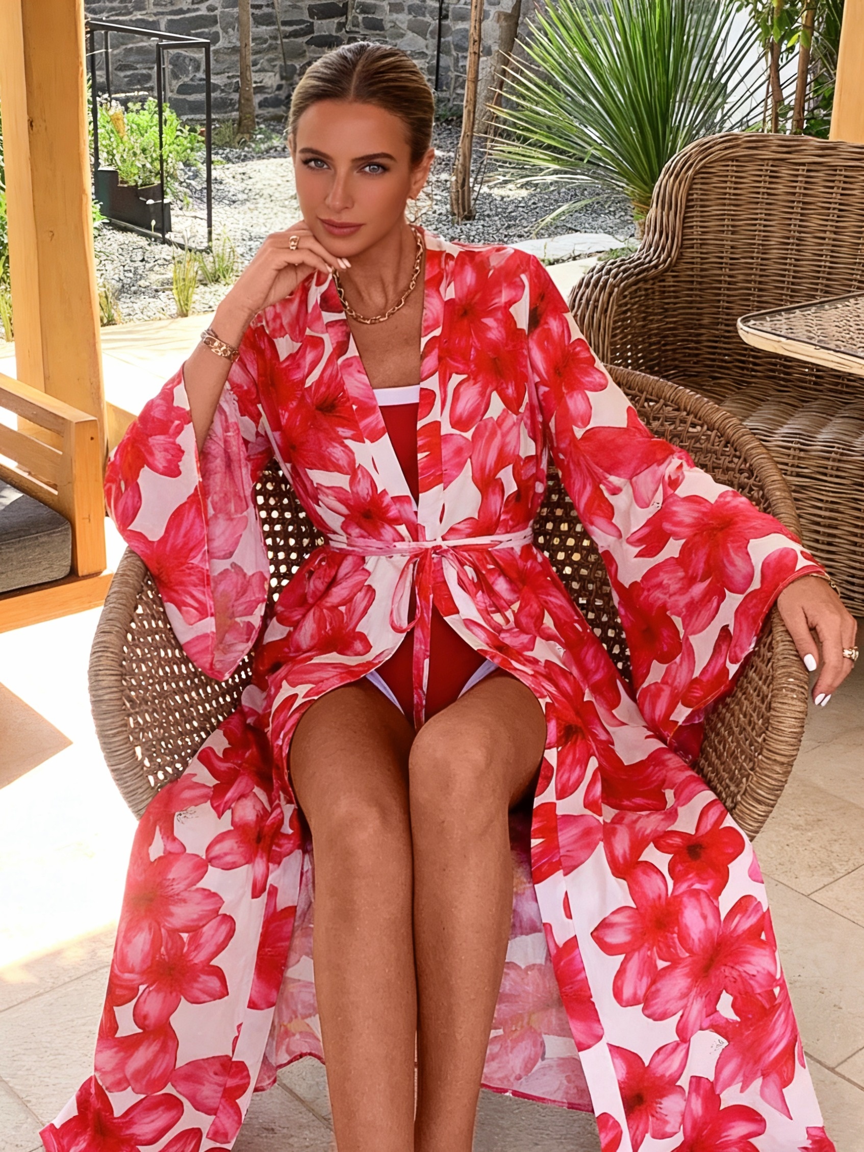 Women's Red Floral Kimono Robe - Kimono Sheer Floral review and price