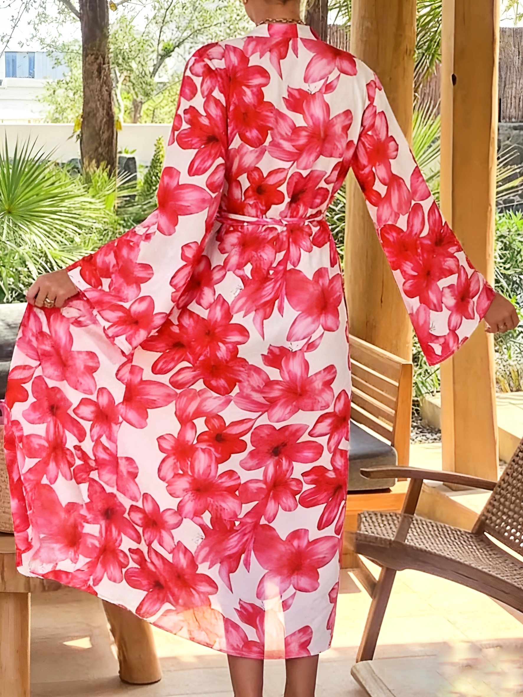 Women's Red Floral Kimono Robe - Kimono Sheer Floral review and price