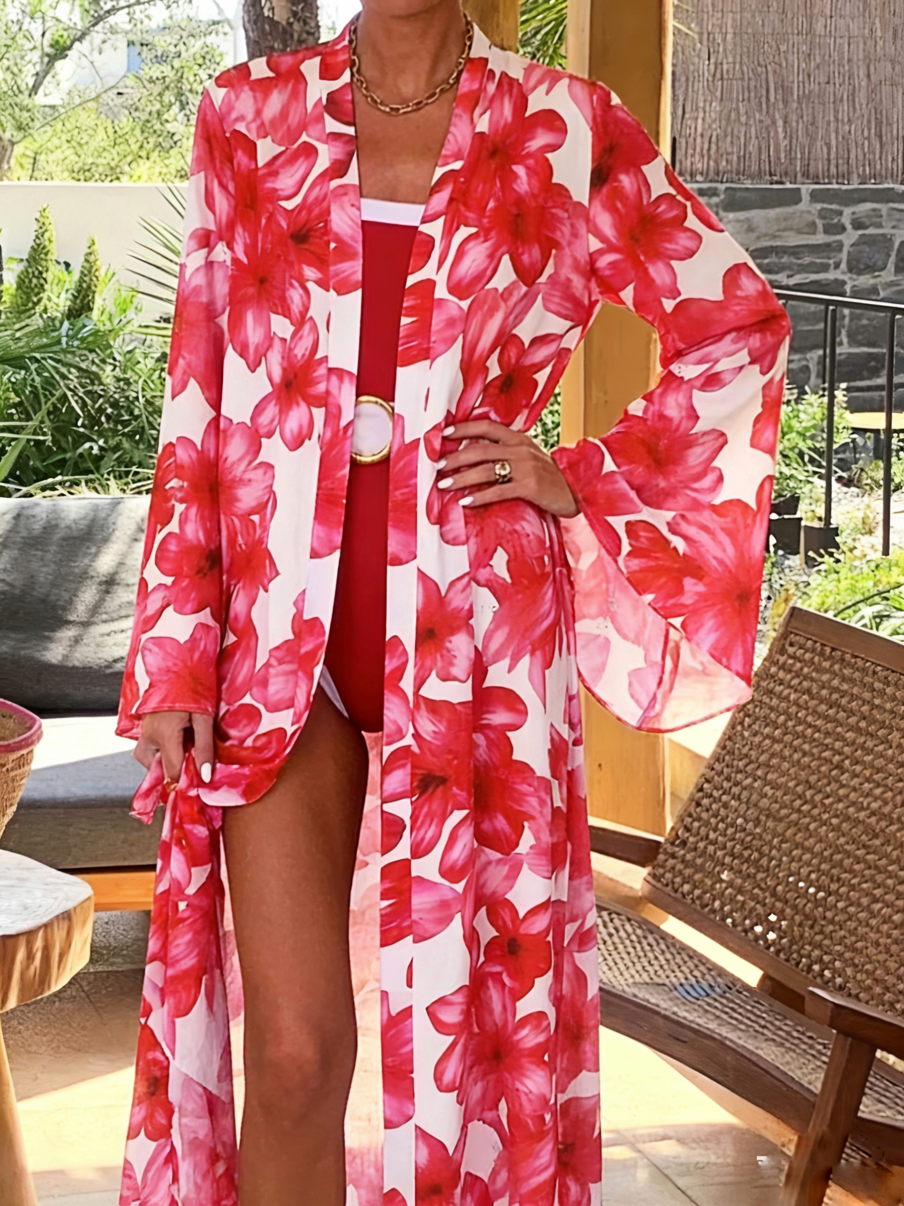 Women's Red Floral Kimono Robe - Kimono Sheer Floral review and price