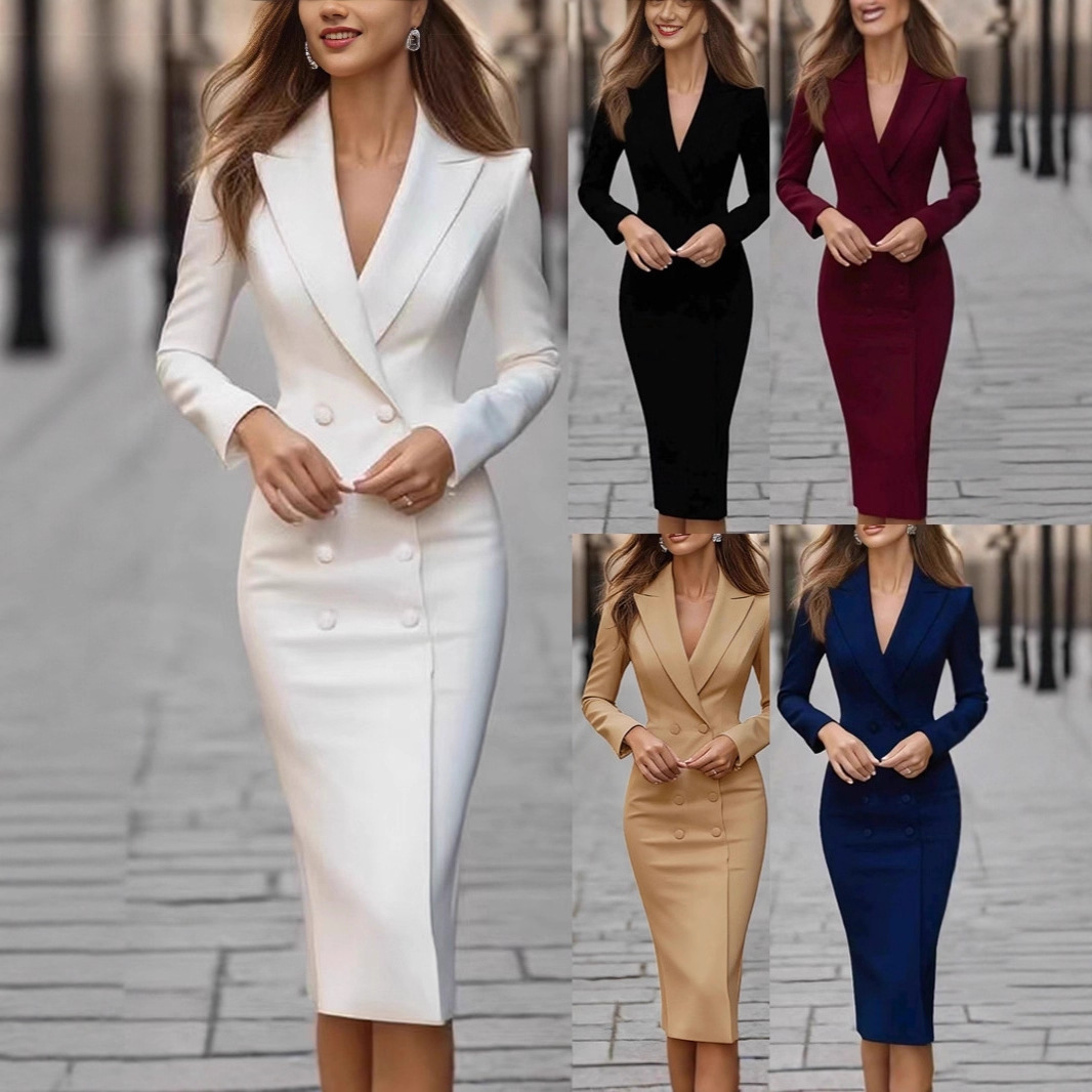 Pure Color Slim Double Breaste - Linen Dress Wrap review and price